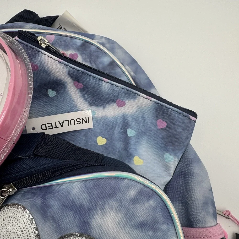 Locker Club 4 Piece Backpack Set Lunch Bag Headphones Blue Tie Dye NWT